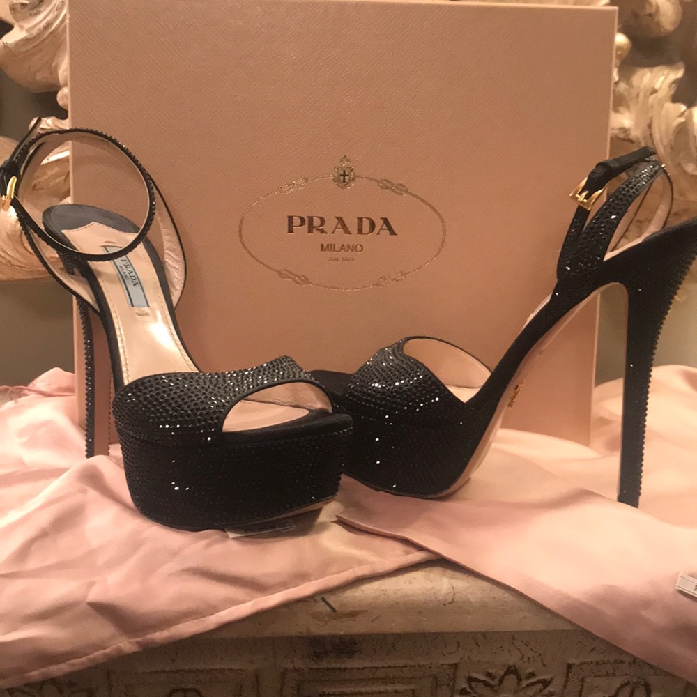 Prada black high heel with ankle strap
